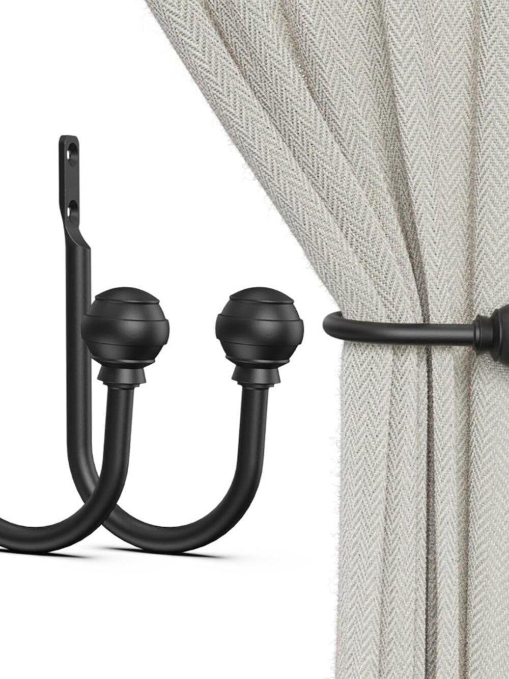 Curtain Holdbacks Black 2pcs, Curtain Tiebacks Wall Mounted Hooks